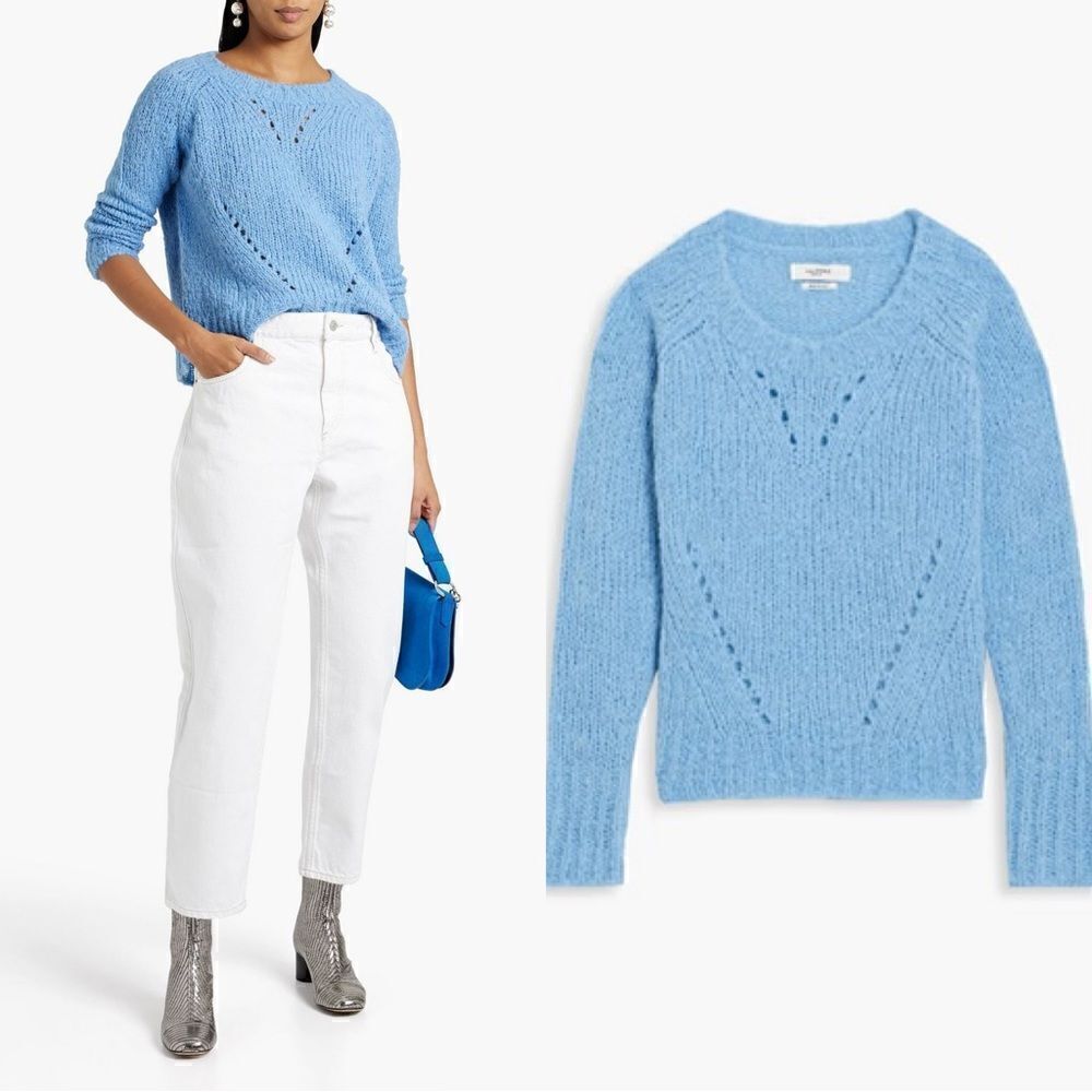 ISABEL MARANT ÉTOILE Brushed Alpaca pointelle-knit sweater in sky blue